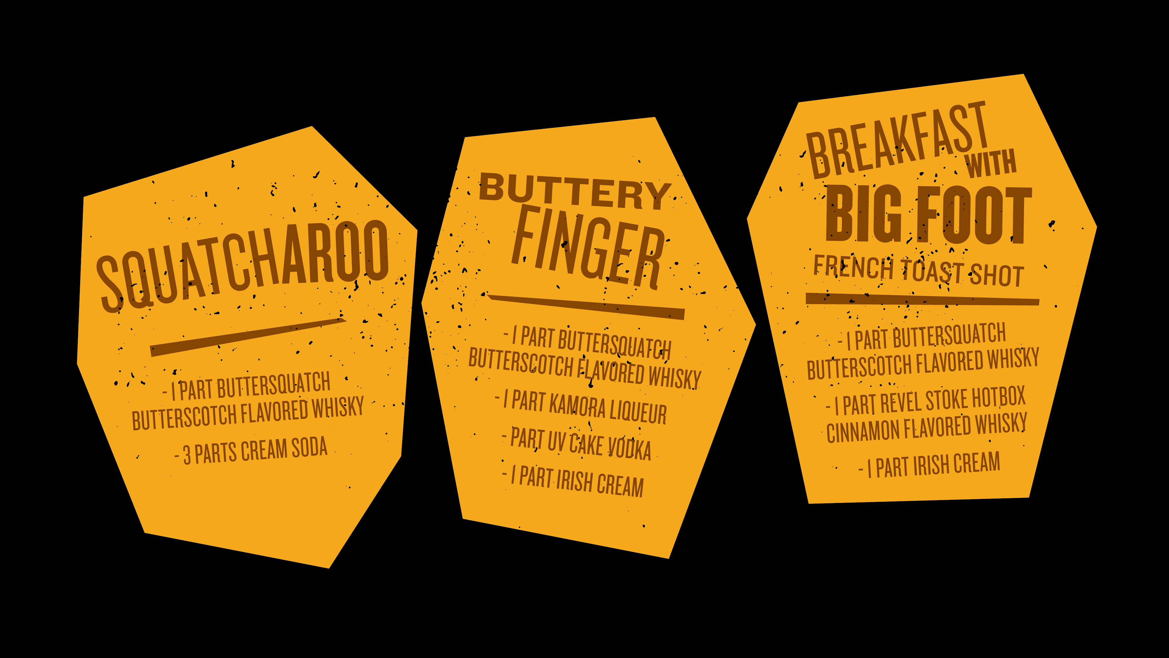 three drink recipes for buttersquatch in an orange   box on a black background